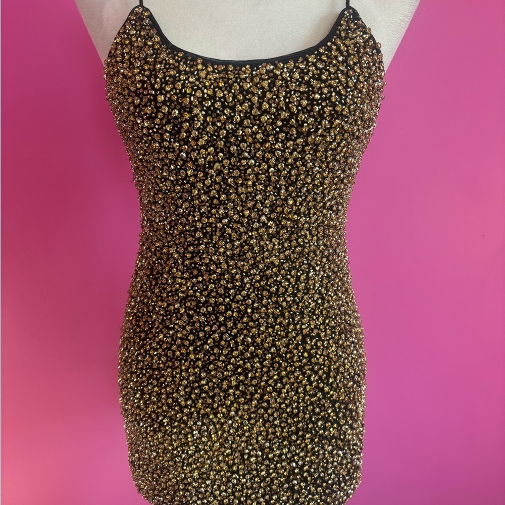 Alice+Olivia ladies black and gold “Giselle” mini slip dress NWT! MSRP: $695 - Picture 2 of 8